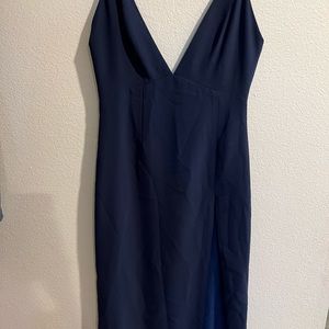 NBD DRESS never worn/ with tags blue mid length dress with slit size SMALL